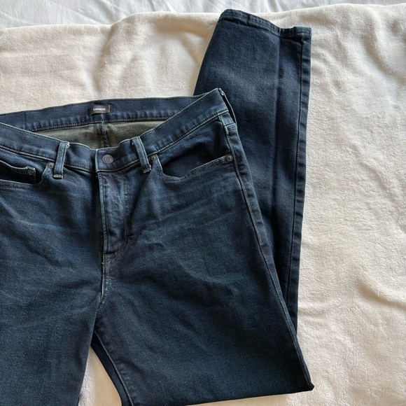 Express Slim Straight Hyper Stretch Dark Blue Denim Jeans 32 x 32 - Picture 14 of 16